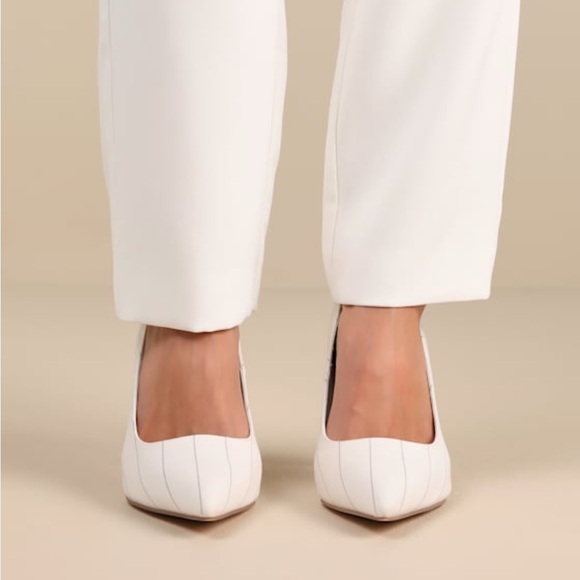 Lulus Pinstripe White Heels - Picture 2 of 3
